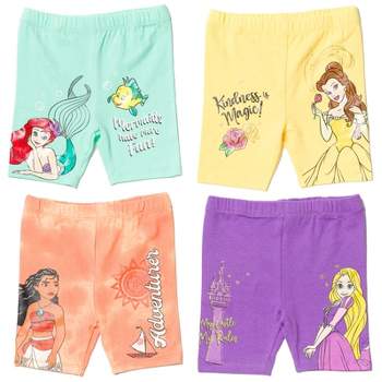 Disney Princess Ariel Belle Rapunzel Moana Girls 4 Pack Bike Shorts Toddler to Big Kid