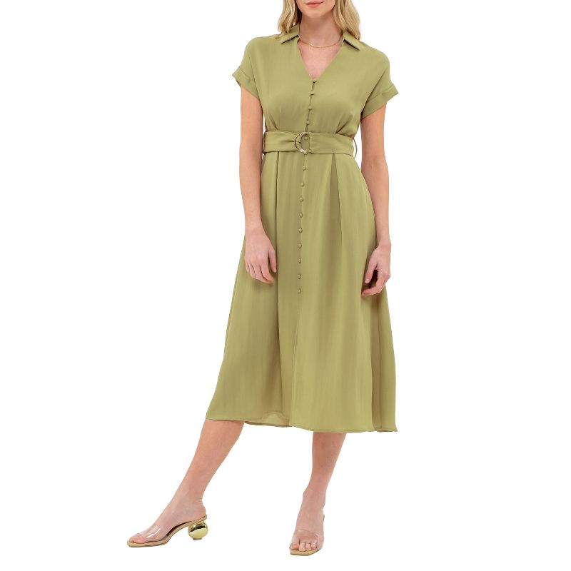 August Sky Women's Belted Collared Shirt Dress, 1 of 6
