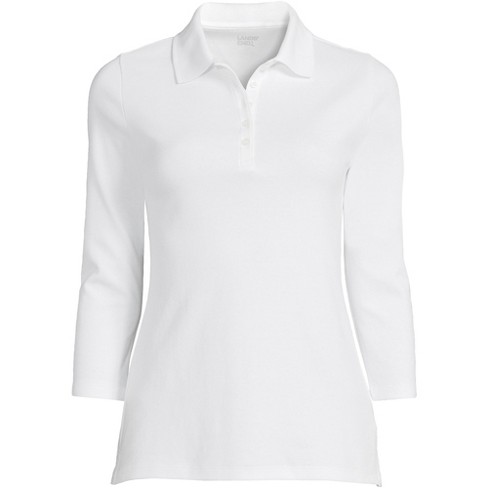 Lands' End Women's 3/4 Sleeve Cotton Interlock Polo - X Large - White :  Target