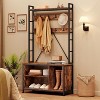 Hall Tree with Bench, Coat and Shoe Rack, Wooden Entryway Bench with Coat Rack, Industrial Freestanding Coat Rack with Shoe Storage for Hallway,Brown - 3 of 4