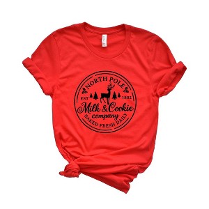 Simply Sage Market Women's North Pole Milk and Cookie Co. Circle Short Sleeve Graphic Tee - 1 of 4