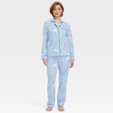 Women's Floral Vines Long Sleeves and Pants Pajama Set Blue - Roller Rabbit x Target  XXS