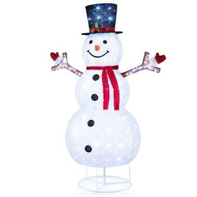Tangkula 6 FT Lighted Christmas Snowman Decoration w/ 200 LED Lights Pop-up Snowman Decoration w/Zip Ties & Ground Stakes