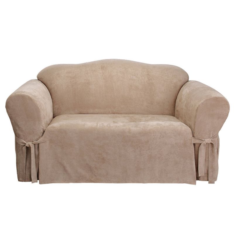Soft Suede Loveseat Slipcover Taupe - Sure Fit, 3 of 6