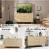 Rattan Buffet Cabinet, Small Storage with Doors and Shelves, Wooden Sideboard for Living Room, Dining Room, Kitchen, Natural Oak - 3 of 4