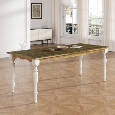 Vintage Extendable Dining Table,Dining Table With Rubberwood Legs And MDF Tabletop,Removable Leaf,Rectangular Dining Room Table-Coolbibila