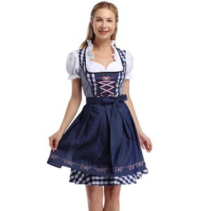 Clearlove Women's Denim Blue Vintage Inspired Three Piece Mini Dress Set Short Sleeve Shirt with Pinafore Jumper and Adjustable Apron Outfit - 1 of 4