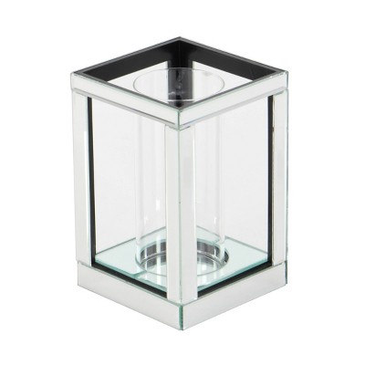 10" Silver Mirrored Glass Hurricane Candle Holder