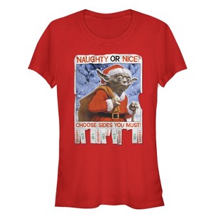 Juniors Womens Star Wars Christmas Yoda Naughty or Nice T-Shirt - 1 of 3