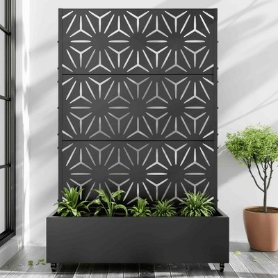 Lirago 6 ft. H x 4 ft. W Metal Planter Box privacy screen Garden Bed with Trellis and Wheels Black
