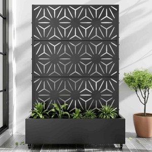 Lirago 6 ft. H x 4 ft. W Metal Planter Box privacy screen Garden Bed with Trellis and Wheels Black - 1 of 4