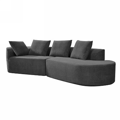 Christopher Knight Home Vivian 116" Modern Curved Sectional Sofa with High-Density Sponge and 4 Pillows Charcoal Gray