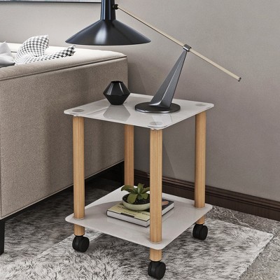 MAYEERTY Oak Side Table, 2-Tier End Table, Modern Night Stand, Sofa table, Side Table with Storage Shelve