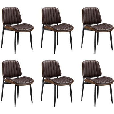 Gikpal Dining Chairs , Mid Century Modern Dining Room Kitchen Chairs, Upholstered PU Leather Vertical Stripe Chair with Walnut Bentwood and Metal Legs
