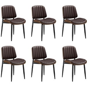 Gikpal Dining Chairs , Mid Century Modern Dining Room Kitchen Chairs, Upholstered PU Leather Vertical Stripe Chair with Walnut Bentwood and Metal Legs - 1 of 4