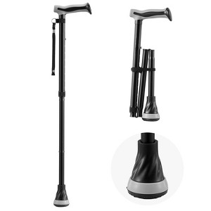VEVOR Walking Cane for Man Woman, Folding Walking Stick with 8-Level Adjustable Height & Anti-Slip Tip, 250LBS Loading, Black - 1 of 4