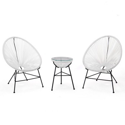 LeisureMod Montara 3-Piece Patio Furniture Set with Tempered Glass Tabletop, White for Patio, Porch, Balcony, Poolside, and Outdoor Spaces
