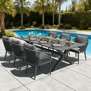 LayinSun 7 Pieces Outdoor Patio Dining Set, Aluminium Rectangular Dining Table and Wicker Rattan Chairs Set for Outside Backyard, Poolside - 1 of 4