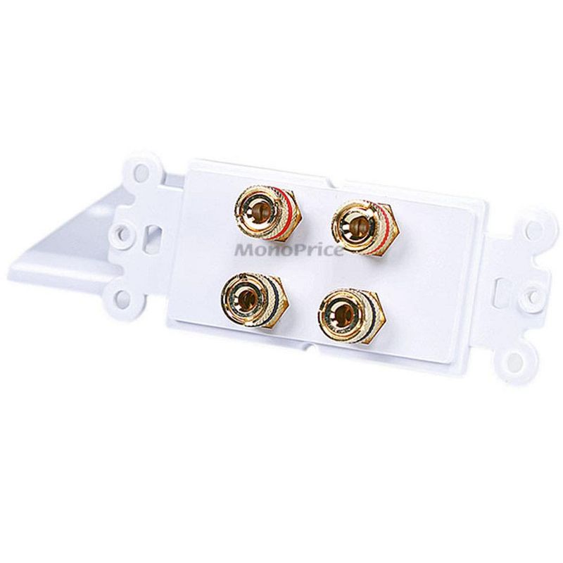 Monoprice High Quality Banana Binding Post Two-Piece Inset Wall Plate - White - Coupler Type For 2 Speakers, 3 of 5
