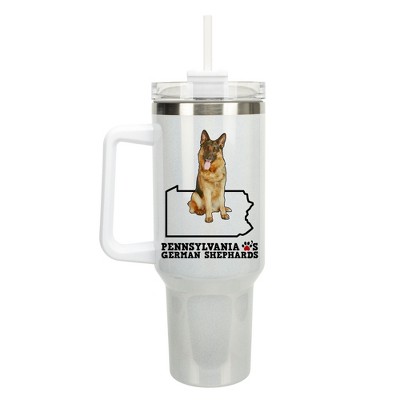 Elanze Designs The Keystone State Pennsylvania Loves German Shepherds White Double Wall Stainless Steel Insulated Travel Tumbler with Lid and Straw,