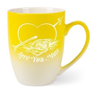 Elanze Designs Romantic Floral Valentines Coffee Cup Mug 12 Ounce Ceramic With Ombre Gradient Love You More Arrow Heart and Rose Yellow and White - 1 of 4