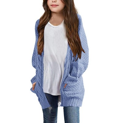 Girls Long Sleeve Cardigan Sweaters Open Front Cable Knit Chunky Cardigans Kids Oversized Cute Outerwear Coat