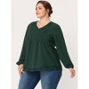 Agnes Orinda Women's Plus Size Fashion Pleated Lace Trim Hem V Neck Long Sleeve Solid Blouses - 3 of 4