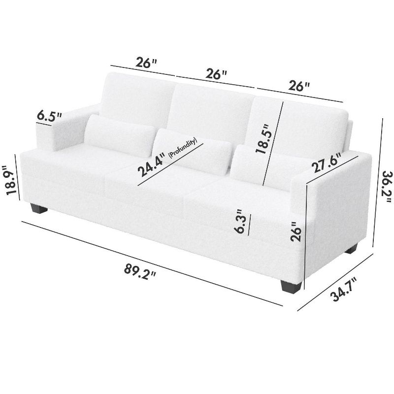 Modern Sofa Couches with Square Armrests, Removable back Cushions, and Waist Pillows-ModernLuxe, 3 of 13