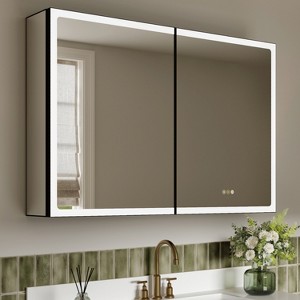 Grand LED Medicine Cabinet with Mirror, Recessed/ Wall Mounted Bathroom Cabinet, Dimmable, 3-Mode Light, Anti-Fog, Adjustable Shelves, Black - 1 of 4