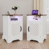Heynemo LED Nightstand with Charging Station, Bedside Table with Storage Cabinet and Shelf, Rustic End Table for Bedroom, Living Room - 2 of 4