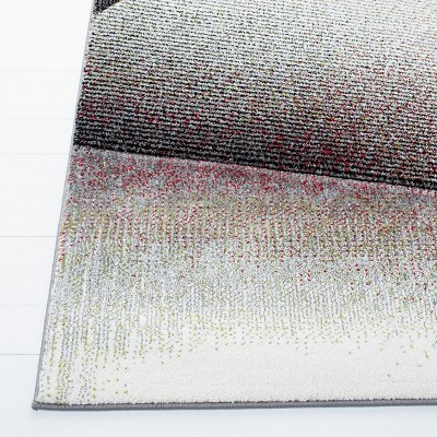 Grey and Red Geometric Synthetic Runner Rug, 2'3" x 8'