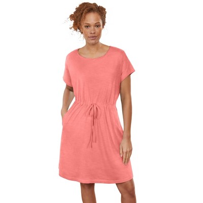 Ellos Women's Plus Size Knit Drawstring Dress, 18/20 - Sweet Coral : Target