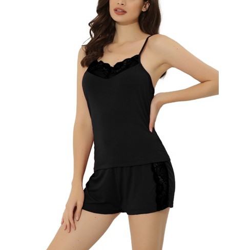 Women's Lace Trim Woven Tank And Shorts Pajama Set - Colsie™ Black