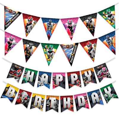 Treasures Gifted Power Rangers Banner & Pennants Kit - Power Rangers Party Supplies