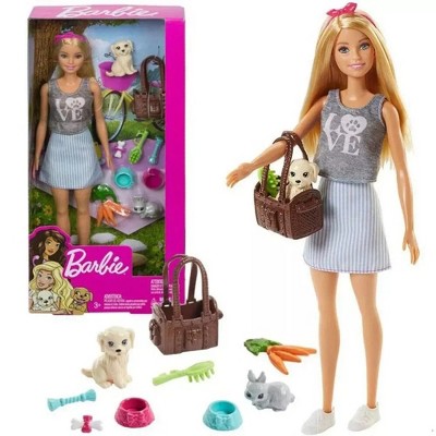 Barbie Loves Pets Doll with Puppy & Bunny Playset + ACCESSORIES