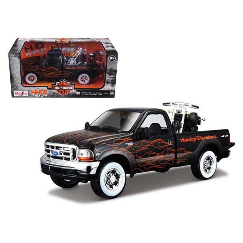 1999 Ford F-350 Super Duty Pickup 1/27 Black with Flames & 2002 FLSTB Night Train Harley Davidson 1/24 Diecast Models by Maisto, 1 of 4