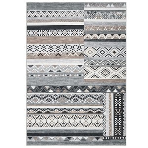 2 x 6 ft Polyester Grey Rectangular Laundry Bathroom Kitchen Geometric Modern Farmhouse Runner Rug - 1 of 4