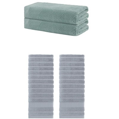 REGALWOVEN Bathroom Gym SPA Cotton Soft Absorbent Bath Hands Towel Set 2 Pcs