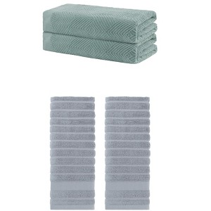 REGALWOVEN Bathroom Gym SPA Cotton Soft Absorbent Bath Hands Towel Set 2 Pcs - 1 of 4