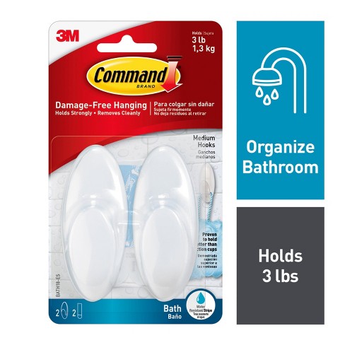 Command 2 Hooks 2 Strips Medium Sized Bath Hooks Frosted : Target