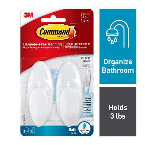 Command 2 Hooks 2 Strips Medium Sized Bath Hooks Frosted