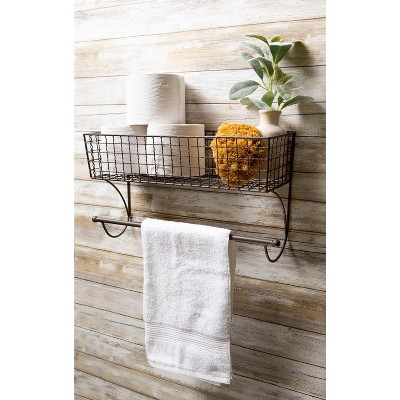 Gray Iron Wire Wall Mount Towel Rack with Shelf