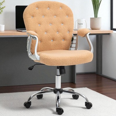 Mshliw Teddy Fleece Home Office Desk Chair with Button Tufted Back, Padded Armrests, Adjustable Height, Tilt Function and Swivel Wheels