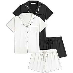 Ekouaer 2 Pack Womens Pajamas Set Button Down Summer Sleepwear Short Sleeve Comfy Pjs Loungewear Set - 1 of 4