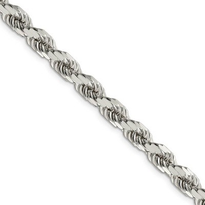 Black Bow Jewelry Men's 7mm Sterling Silver D/C 8 Sided Solid Rope Chain Necklace
