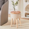 ChicFurnit Ottomans and Benches Storage Ottoman Round Footstool Foot Rest Footstool with Wood Legs for Living Room, White, 13.39"*13.39"*6.89" - 2 of 4