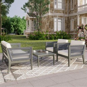 ONWITH 4-Pieces Acacia Wood Patio Furniture Set, Outdoor Furniture with Coffee Table - 1 of 4