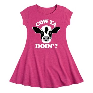 Girls' - Instant Message - Cow Ya Doin Fit & Flair Cap Sleeve Graphic Dress - 1 of 4