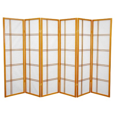 5 ft. Tall Double Cross Shoji Screen - Honey (6 Panels) - Oriental Furniture