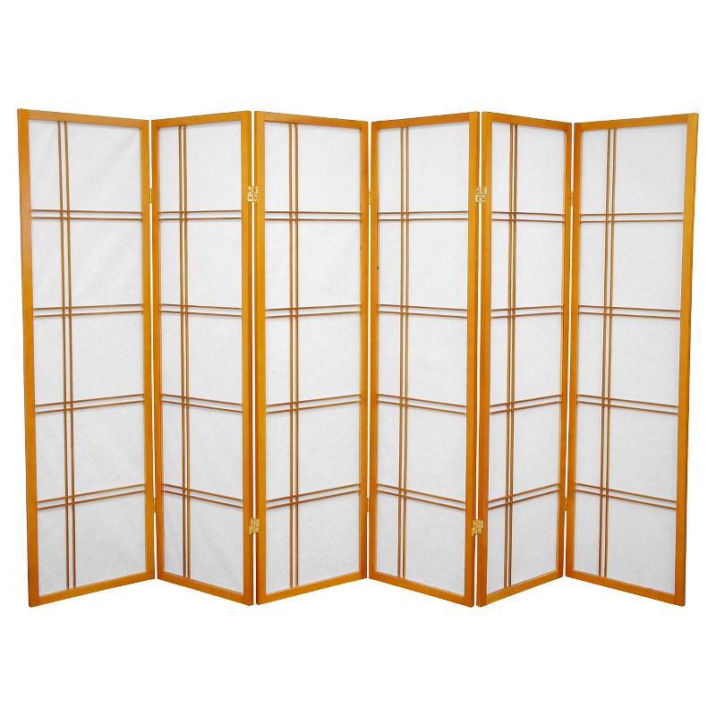 5 ft. Tall Double Cross Shoji Screen - Honey (6 Panels) - Oriental Furniture, 1 of 5